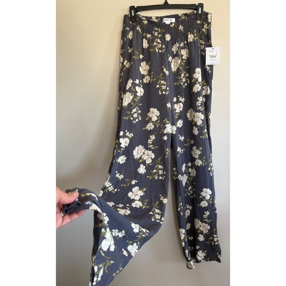 O'Neill Jonie Kendra Womens Wide Leg Pull On Pants Floral Blue Size L